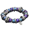 Stretchy Bracelet with Purple and Blue Baroque Pearl and Stainless Steel Rings
